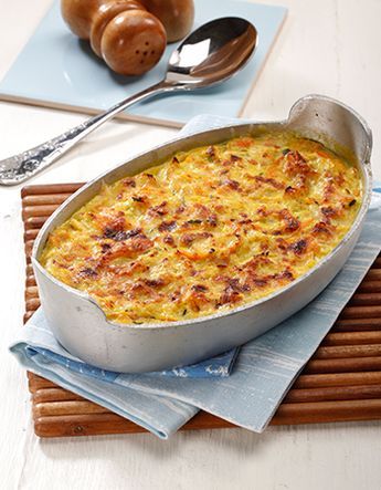 Bacalhau gratinado com legumes